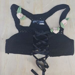 Betsy johnson crochet lace up bra